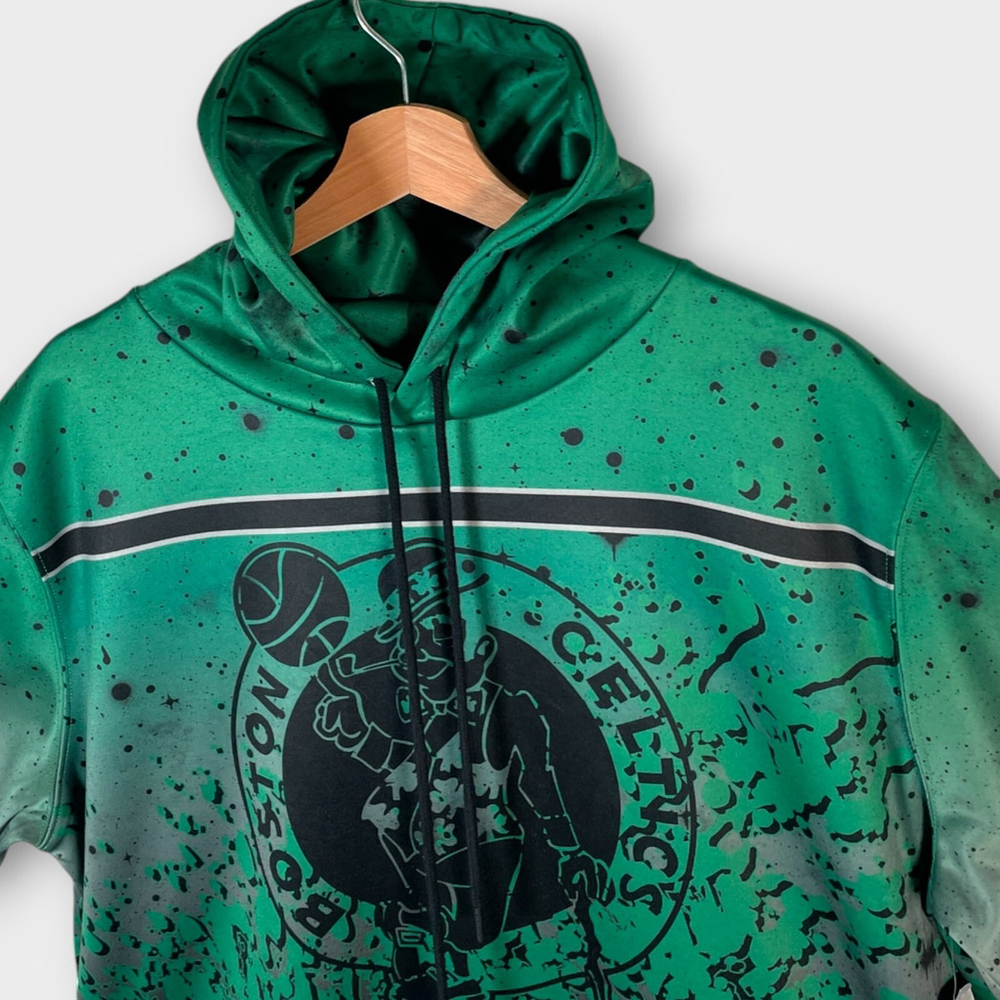 FISLL Celtics Short Sleeve Hoodie XL Boston NBA Short Sleeve Pockets Green NEW - Picture 2 of 15